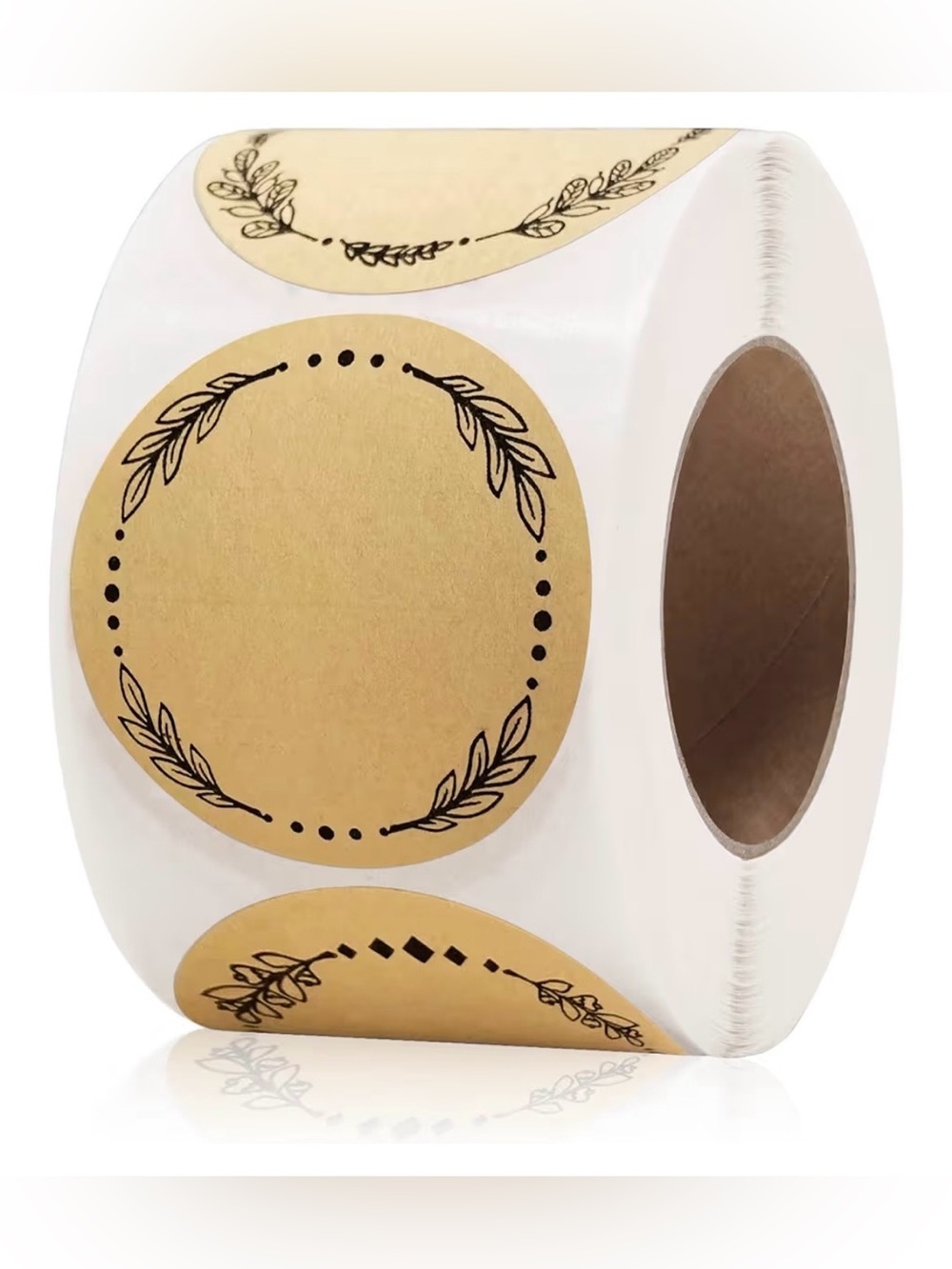 500 2” Kraft Paper Round Label Stickers - Leaf Wreath Design (Roll)